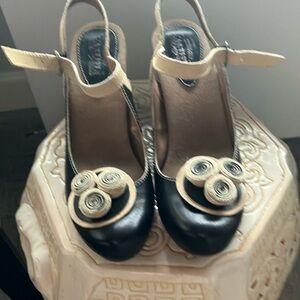 Black and beige all leather heels